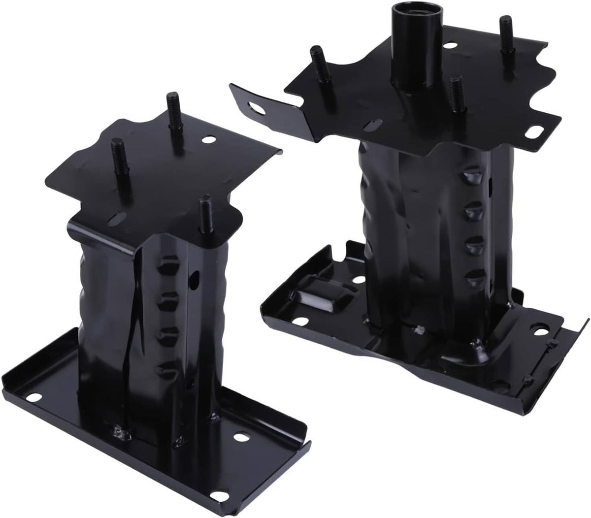 Set of two front bumper reinforcement brackets, black metal with bolt holes