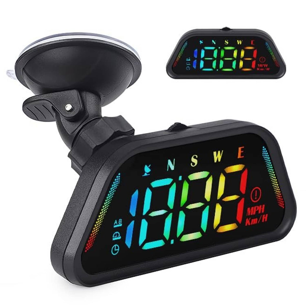Universal car HUD with colorful numeric speed display and suction mount