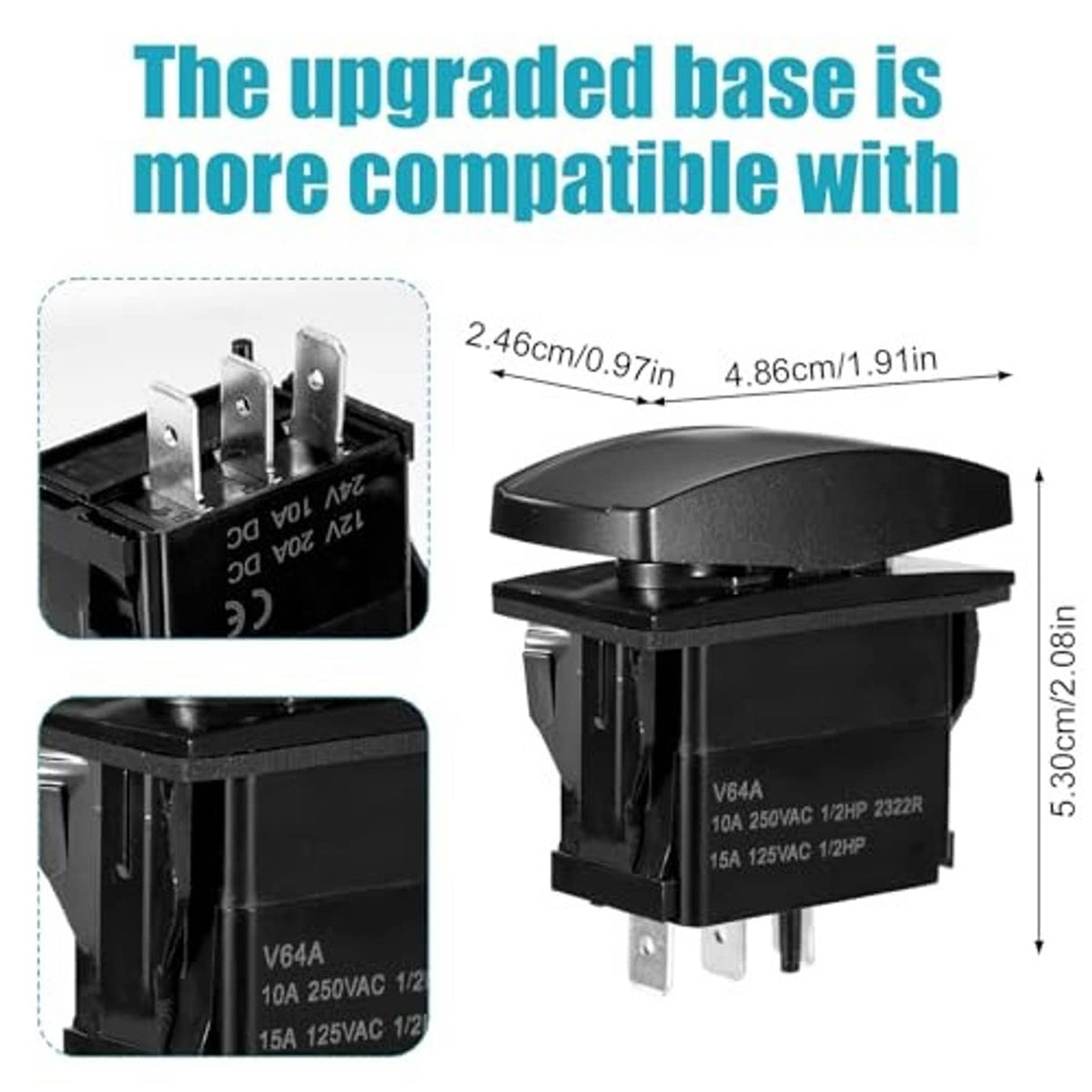 Electric golf cart forward reverse switch, black top actuator with metal pin terminals