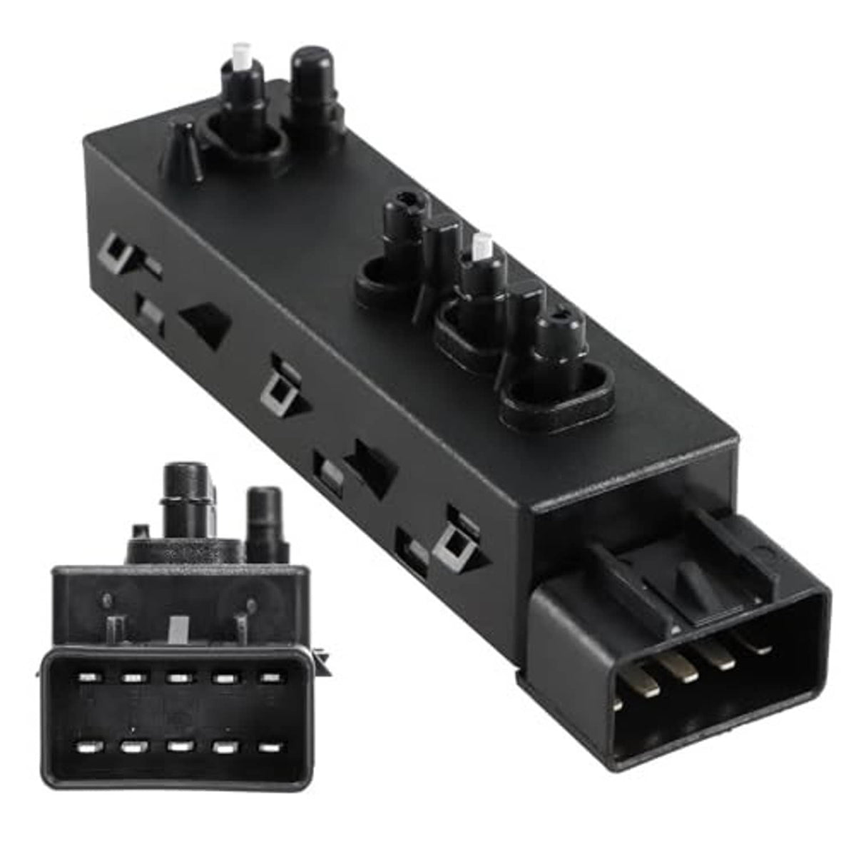 Power seat adjuster switch with black plastic housing and front multi-button posts