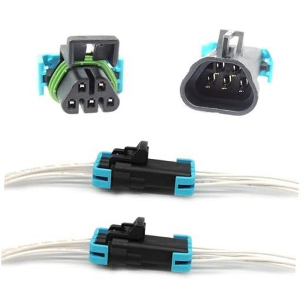 Sealed headlight connector pigtail pair with male and female terminals