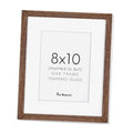 Walnut-brown solid oak picture frame with 8x10 mat and tempered glass front