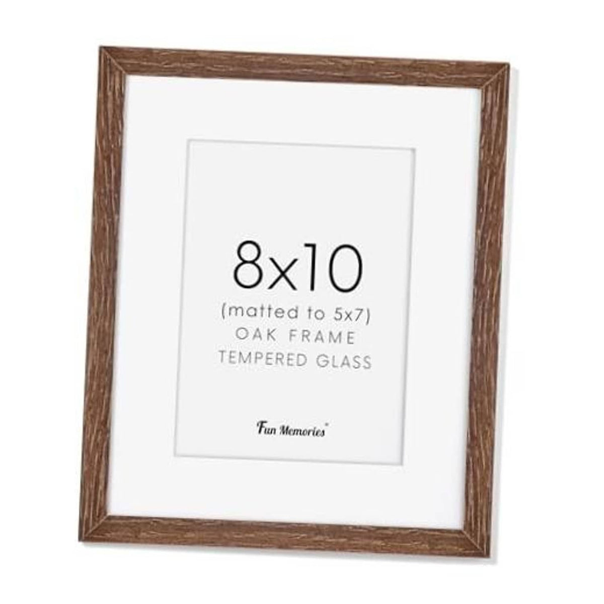 Walnut-brown solid oak picture frame with 8x10 mat and tempered glass front