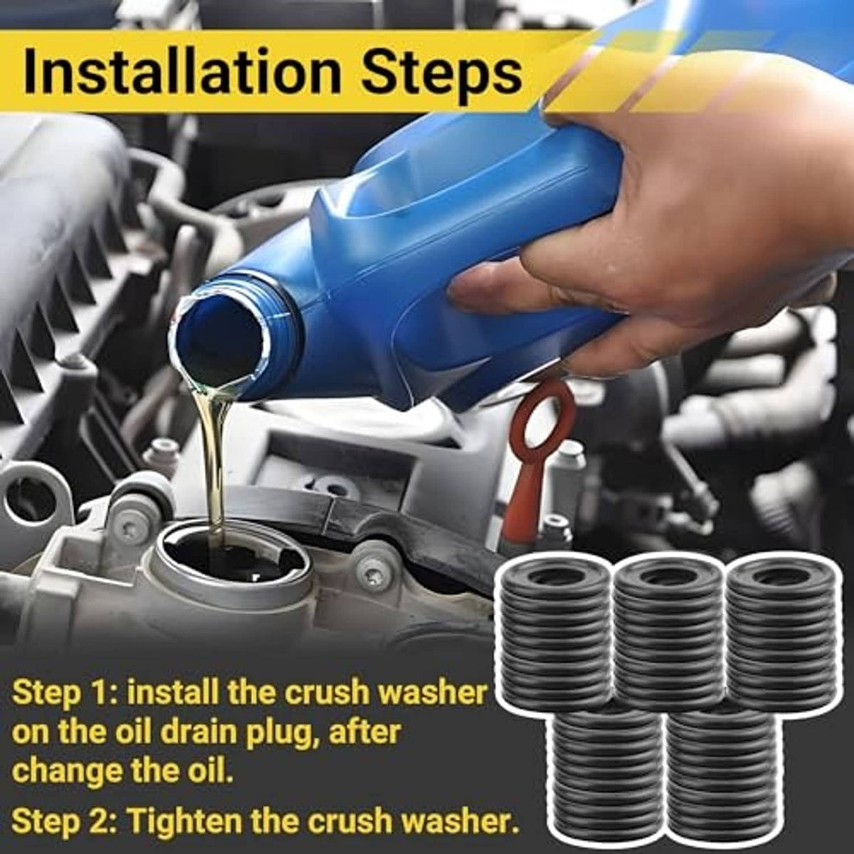 M12 rubber oil drain plug crush washers, stacked set of gaskets, 50 pcs