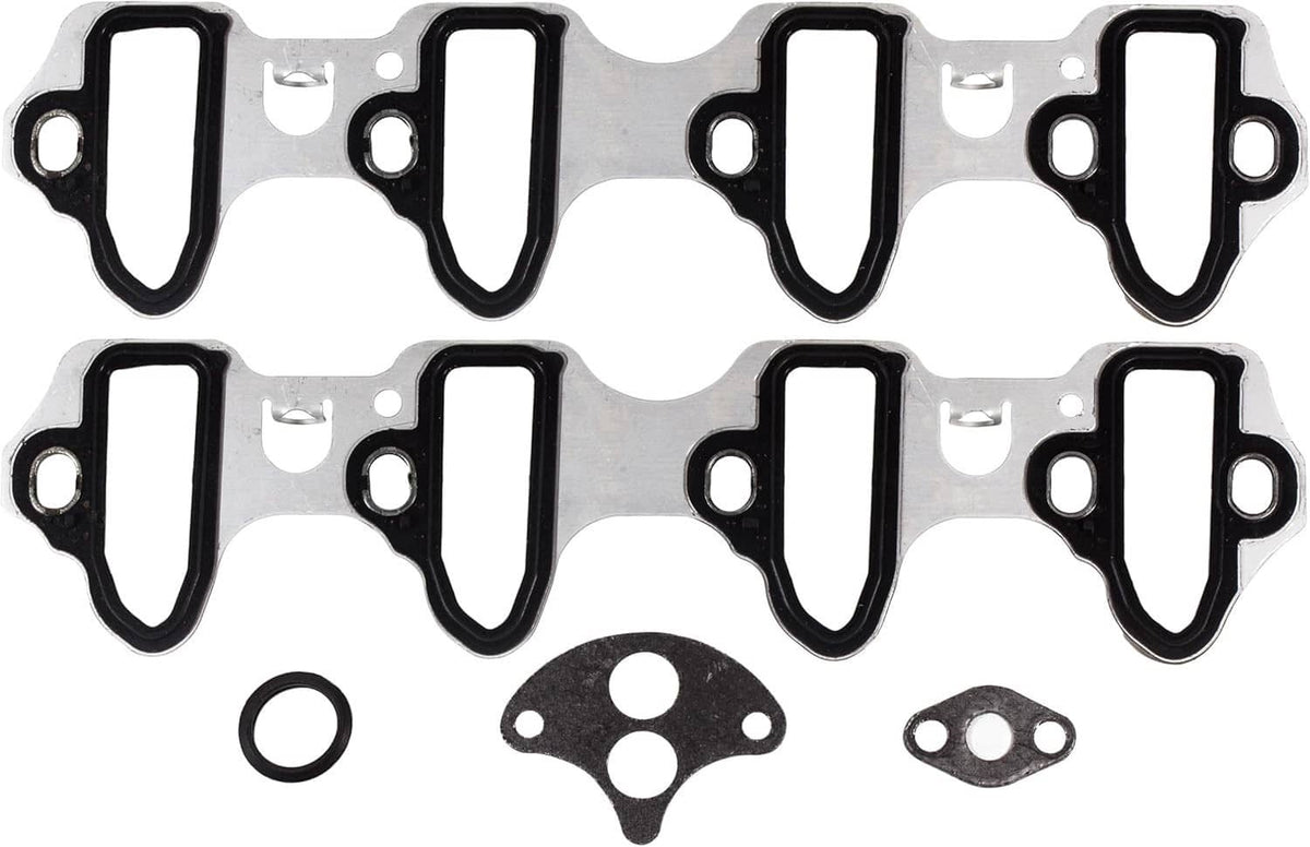 Intake manifold gasket set with multiple metal gaskets and black rubber edges