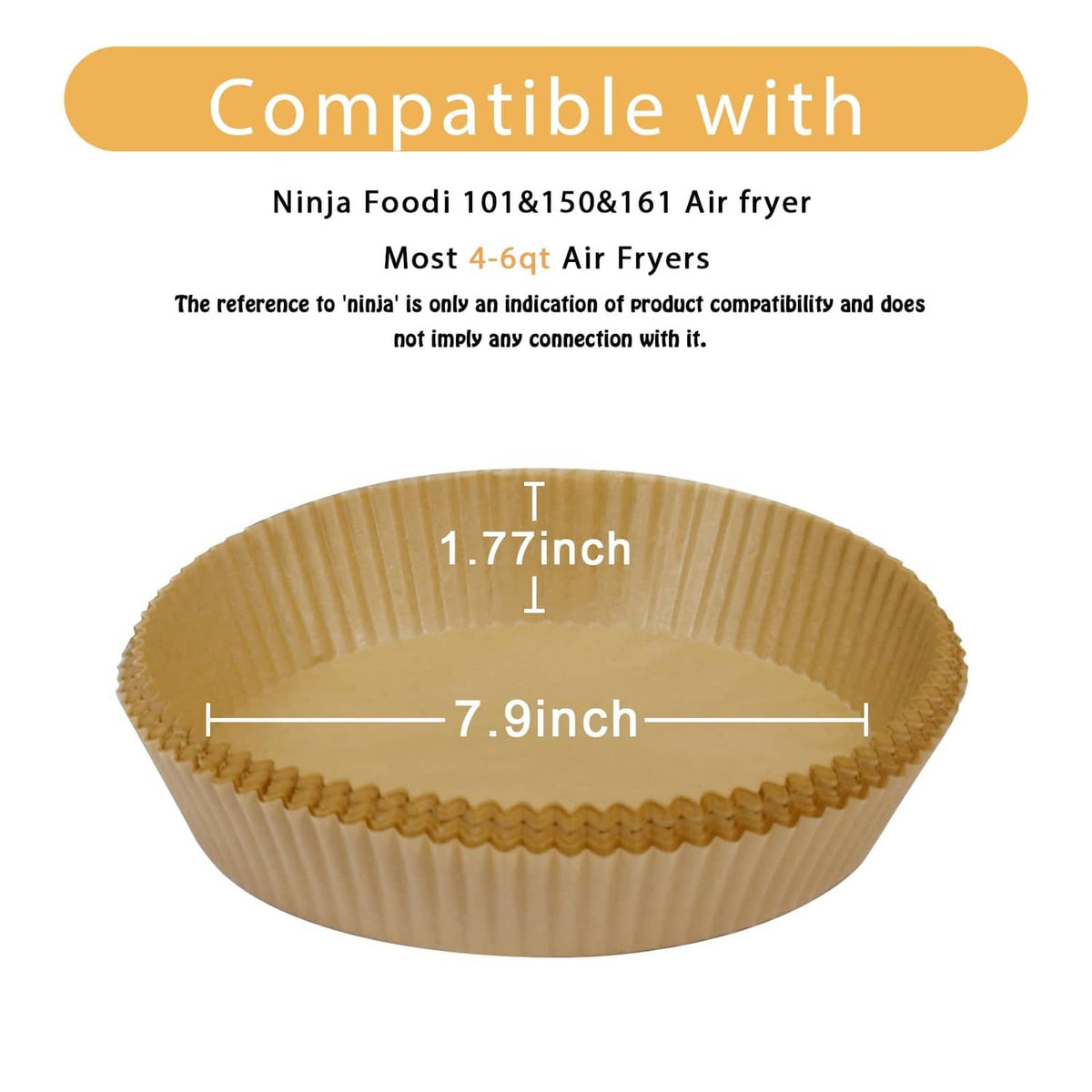 Round air fryer paper liner with 7.9 inch diameter measurement