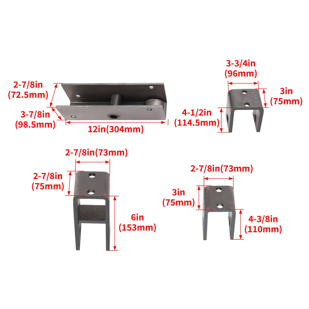Trailer spring hanger bracket set with mounting slots and U-shaped supports