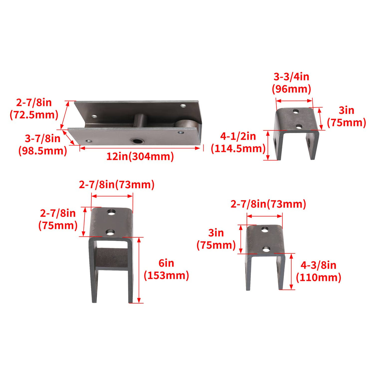 Trailer spring hanger bracket set with mounting slots and U-shaped supports