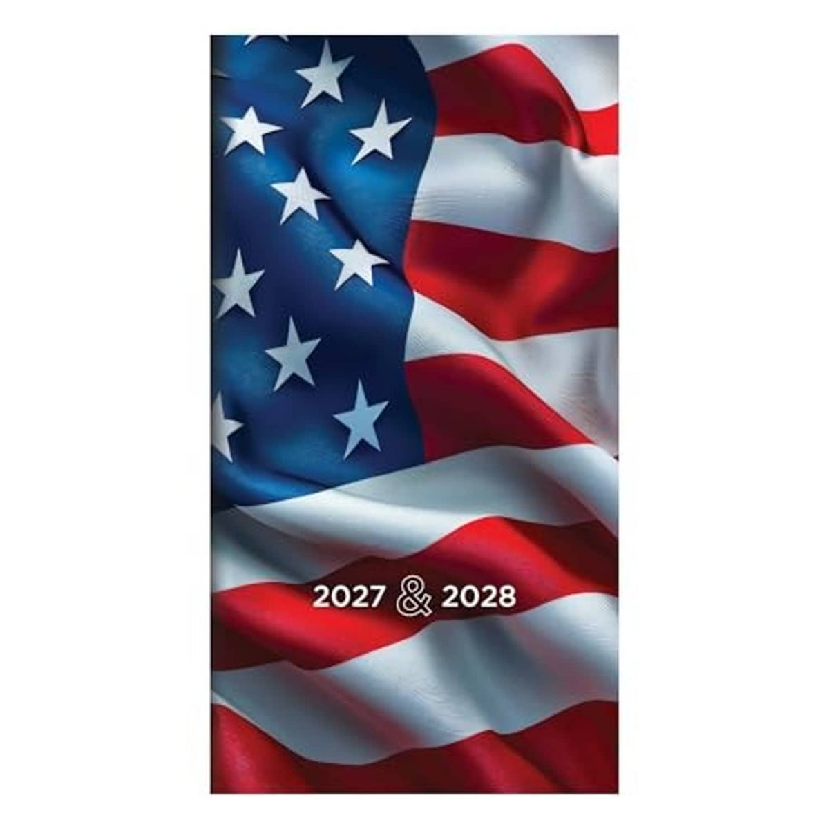 Pocket planner cover with American flag waves and 2027 & 2028 at bottom