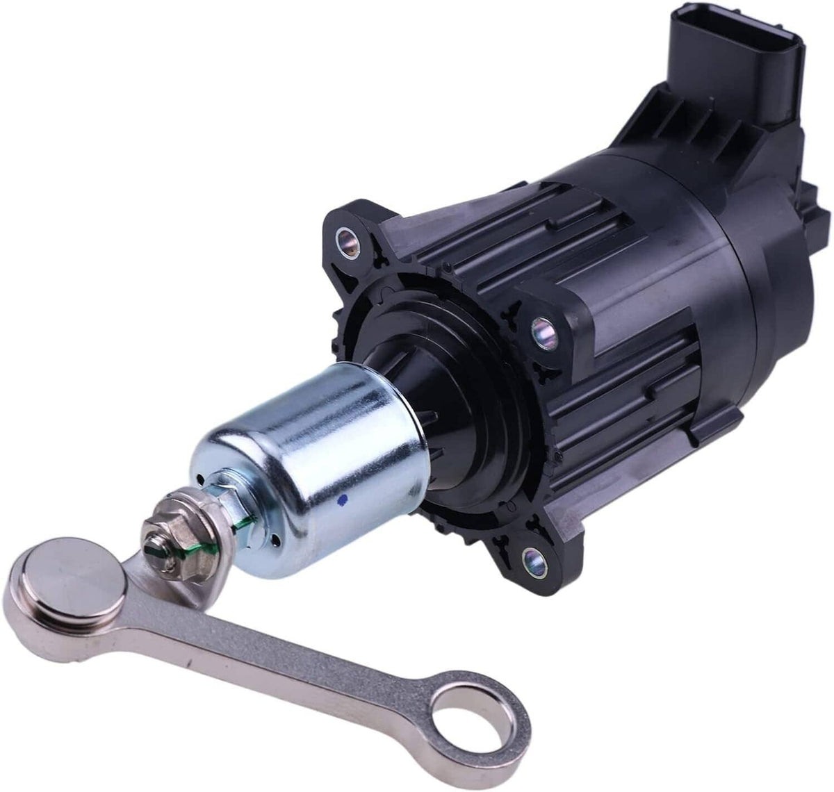 Turbo wastegate actuator solenoid valve with metal end cap and fork lever