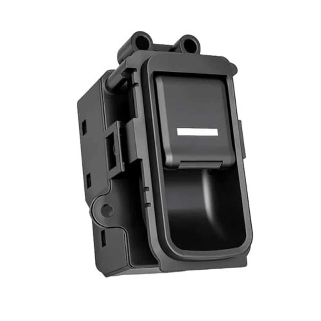 Power window switch module angled view with dark bezel and side mounting structure