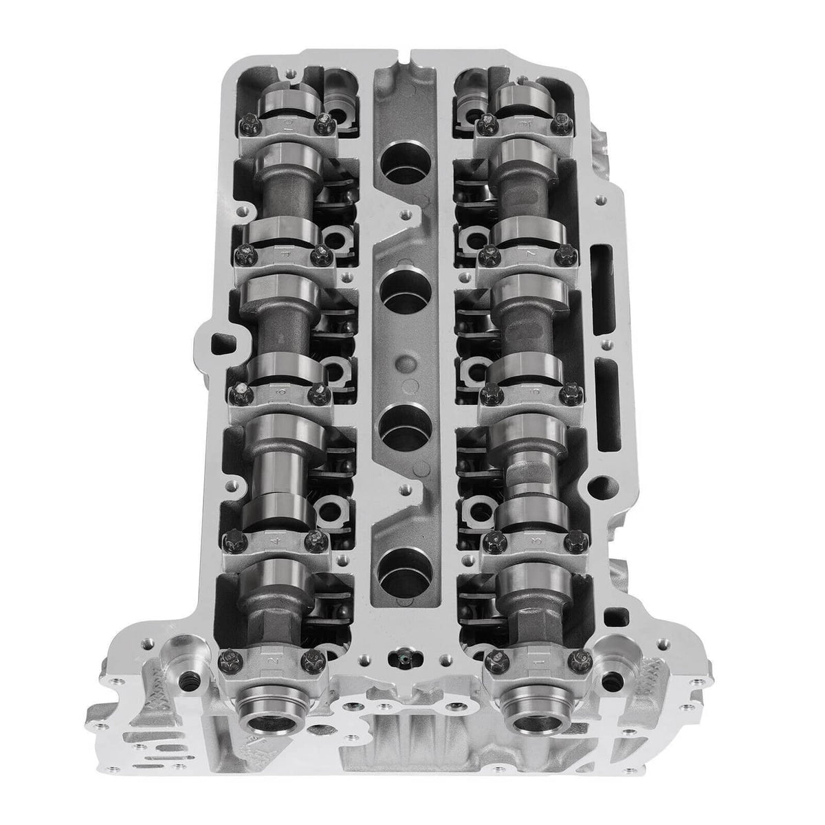 Cylinder head assembly with valve lifters and coolant passages, top view