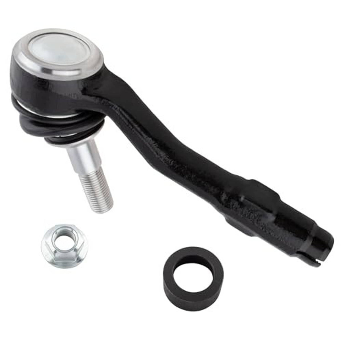 Tie rod end outer joint with black boot, silver ball stud, and mounting hardware