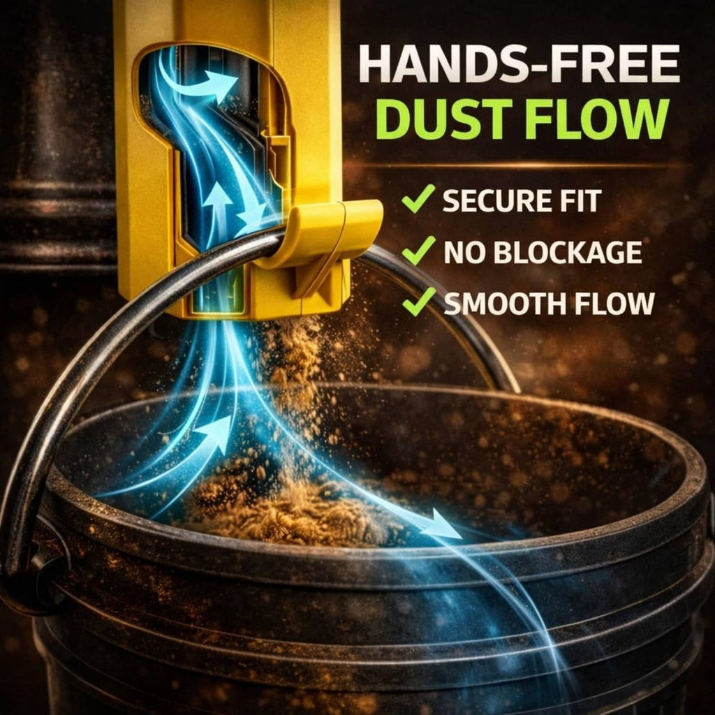 Yellow dual-port dust adapter with large hose port and recessed intake opening