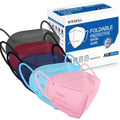 KN95 face mask pack with multiple colors, pleated design, and adjustable ear loops