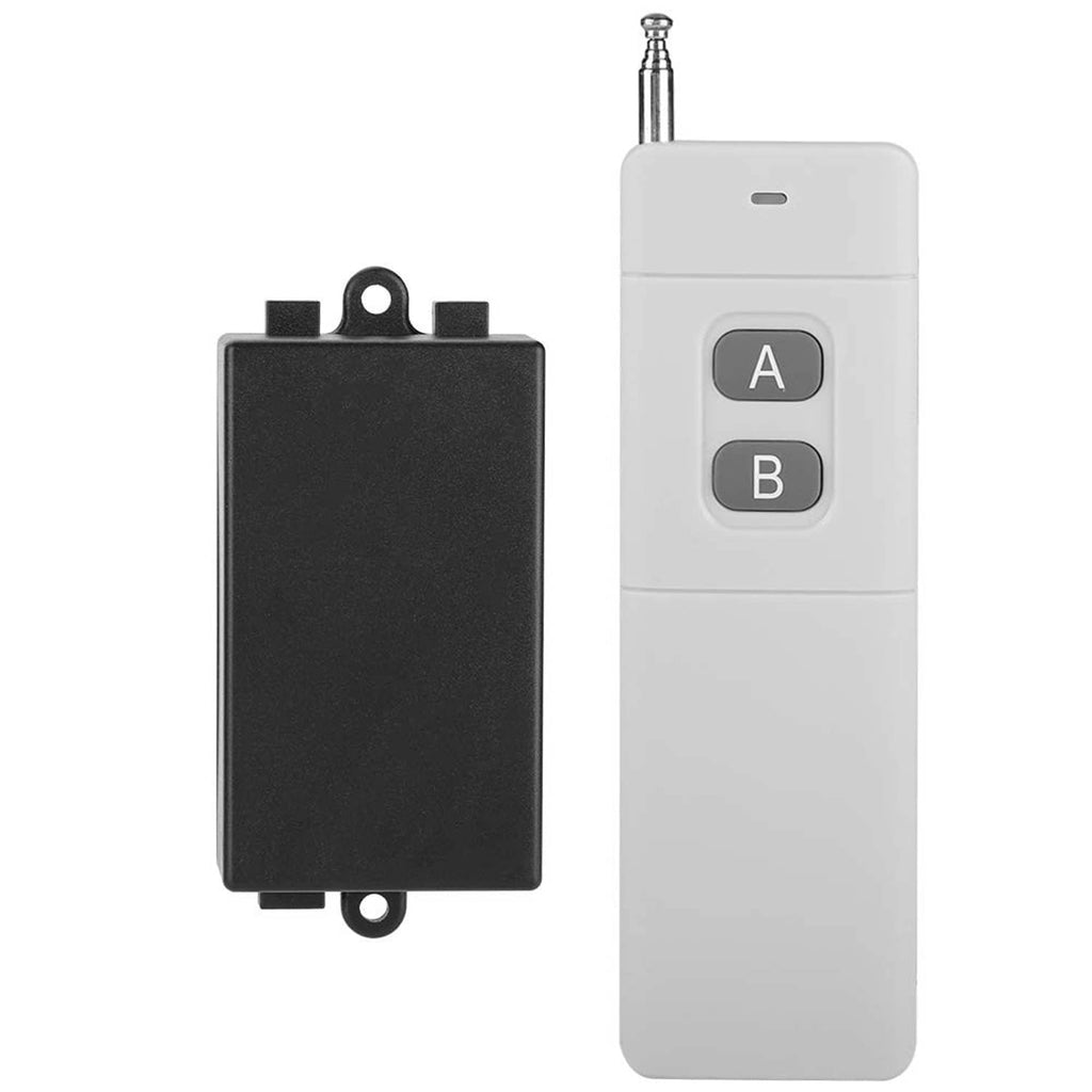 2-channel RF remote control switch transmitter kit with white remote and black receiver