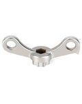 Silver bike crank dust cap removal wrench, two round eyelets with hex socket