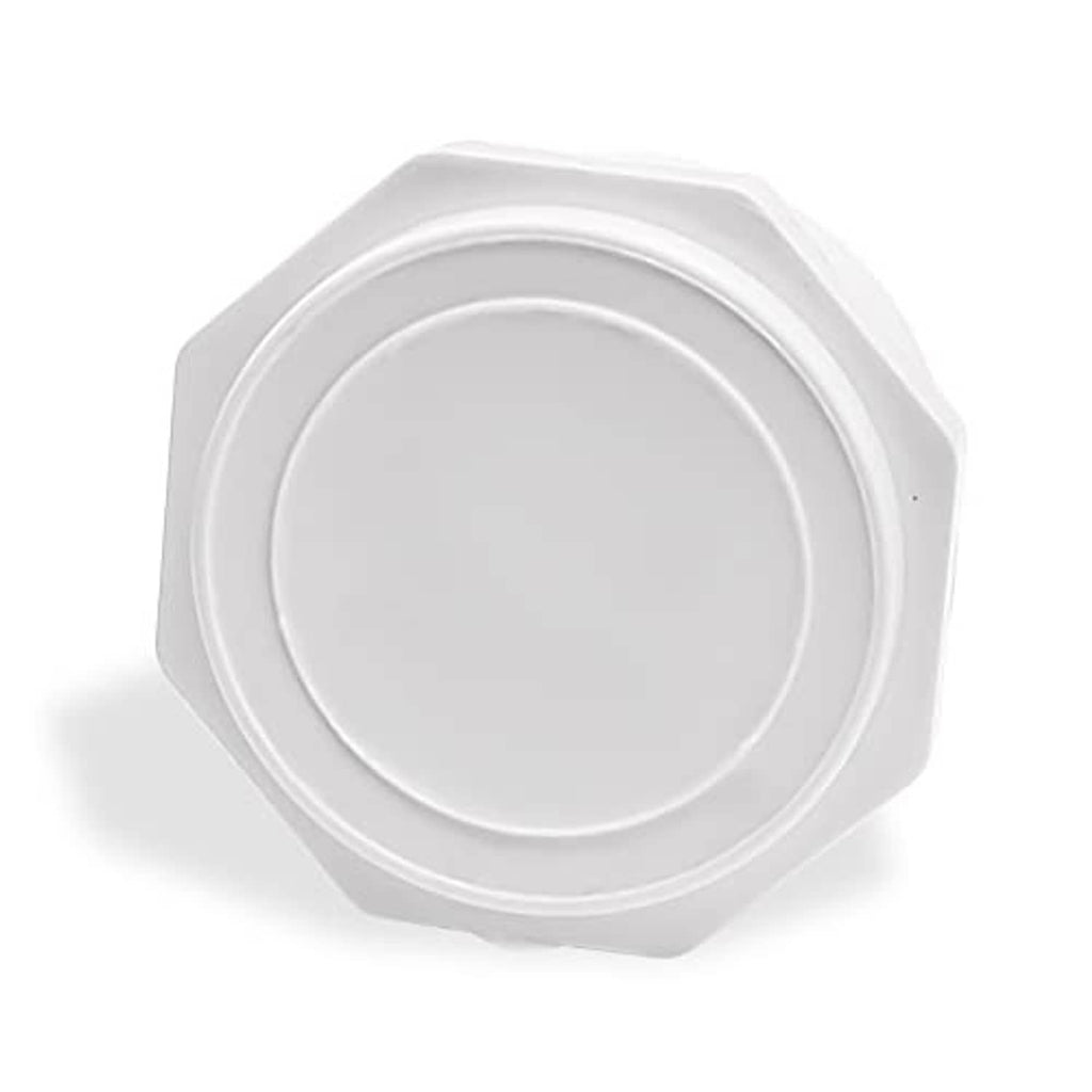 White PVC male threaded pipe end cap, MNPT 3/4, flat circular front face