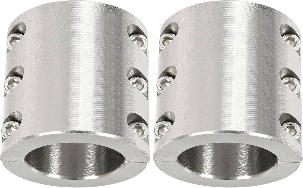 Brushed metal split-collar tube clamps with curved ends and side bolt holes (pair)