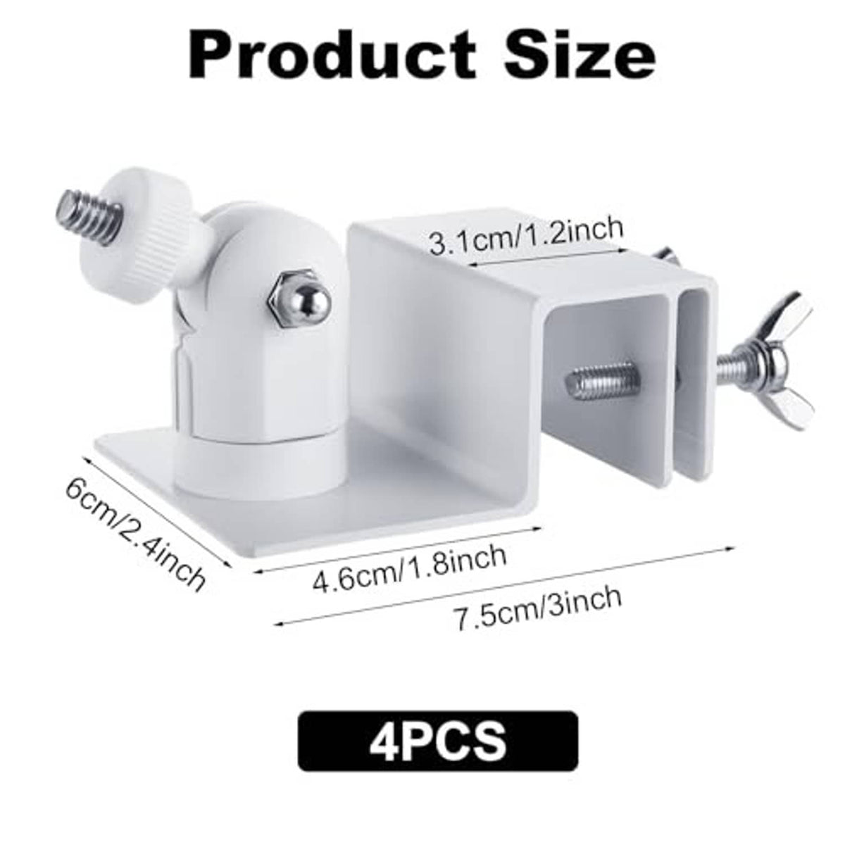 White solar panel gutter mount bracket set with dimensions and mounting screws