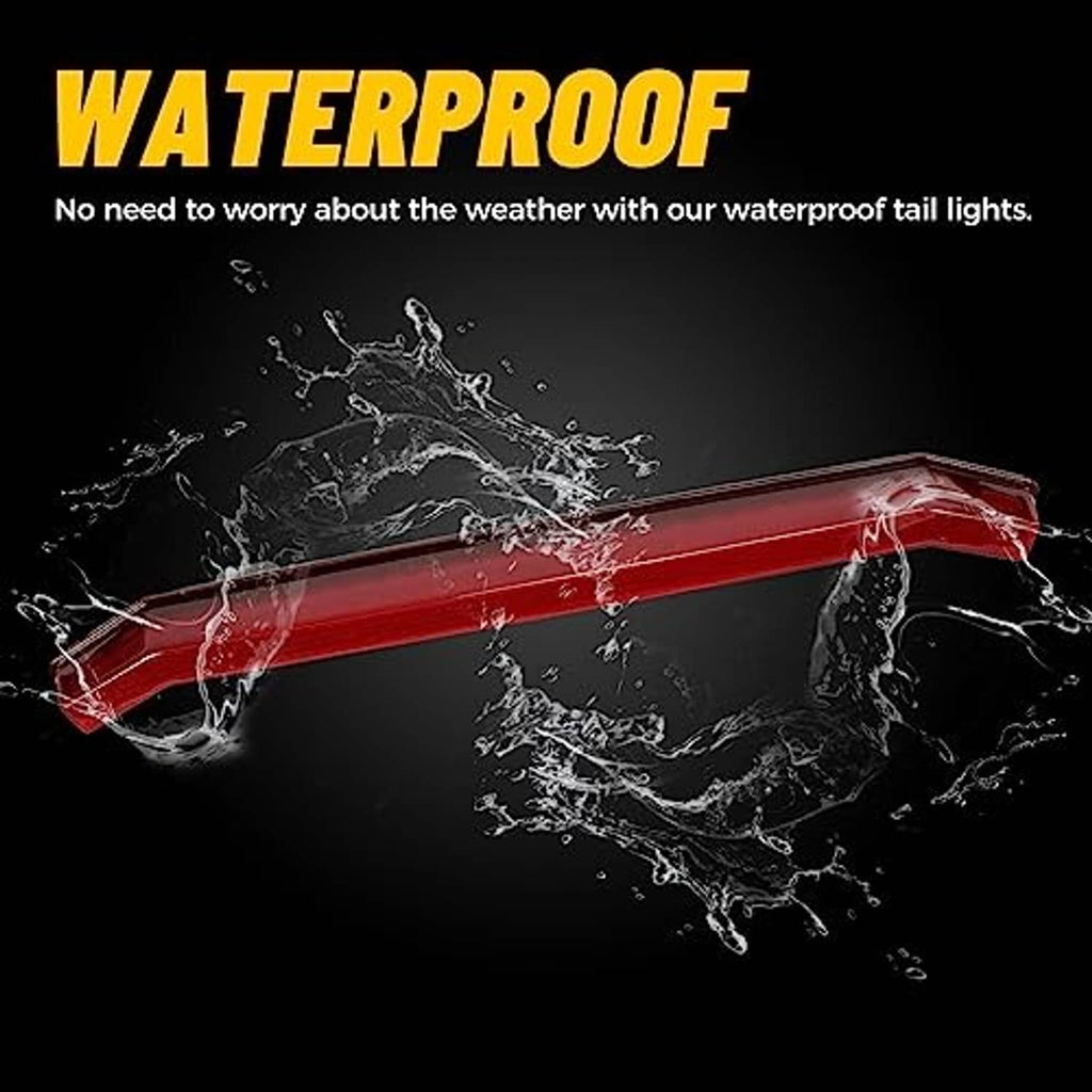 Waterproof-style center tail light bar with red LED glow and red lens