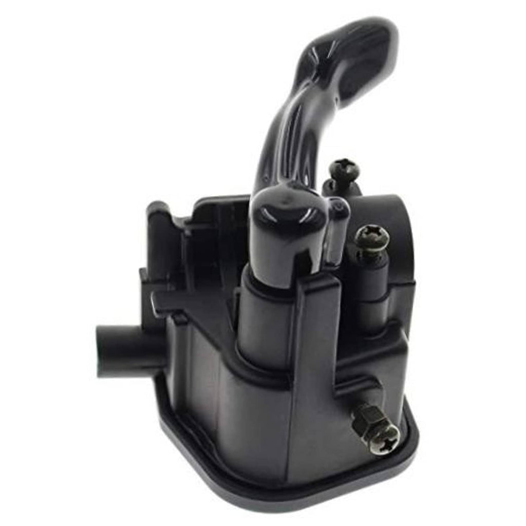 Black thumb throttle assembly with curved lever and mounting housing