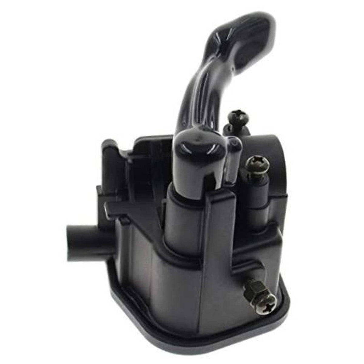 Black thumb throttle assembly with curved lever and mounting housing