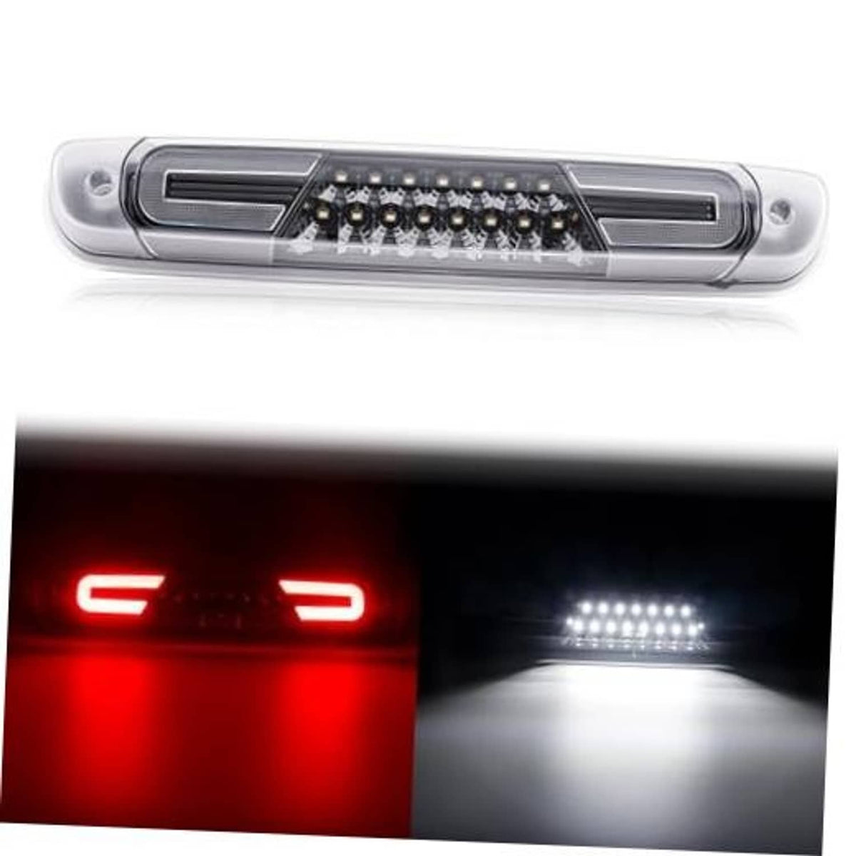 Clear-lens LED third brake light assembly with multiple diode clusters in chrome housing