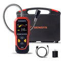 Refrigerant leak detector with flexible probe, LCD display, and black storage case