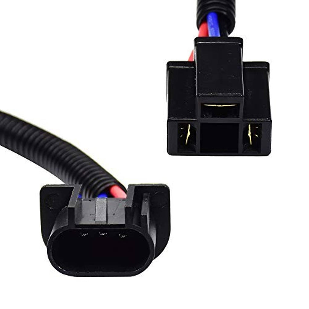 H13 to H4 wiring harness adapter with black connector plug and wire pigtail