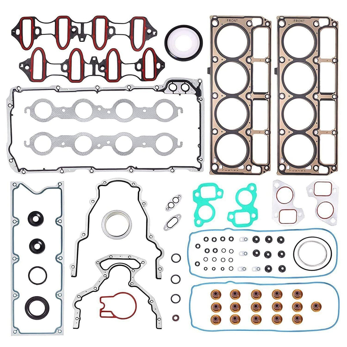 Cylinder head gasket set with two head-gasket sheets and assorted seals