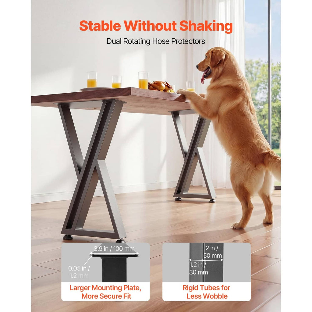 Black steel X-frame table leg set with anti-shake structure and rubber feet