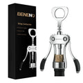 Silver wing corkscrew wine bottle opener with black grip handles, premium design