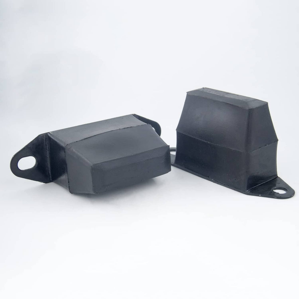 Rear suspension bump stop set, dark rubber blocks with U-bolt style mounting brackets