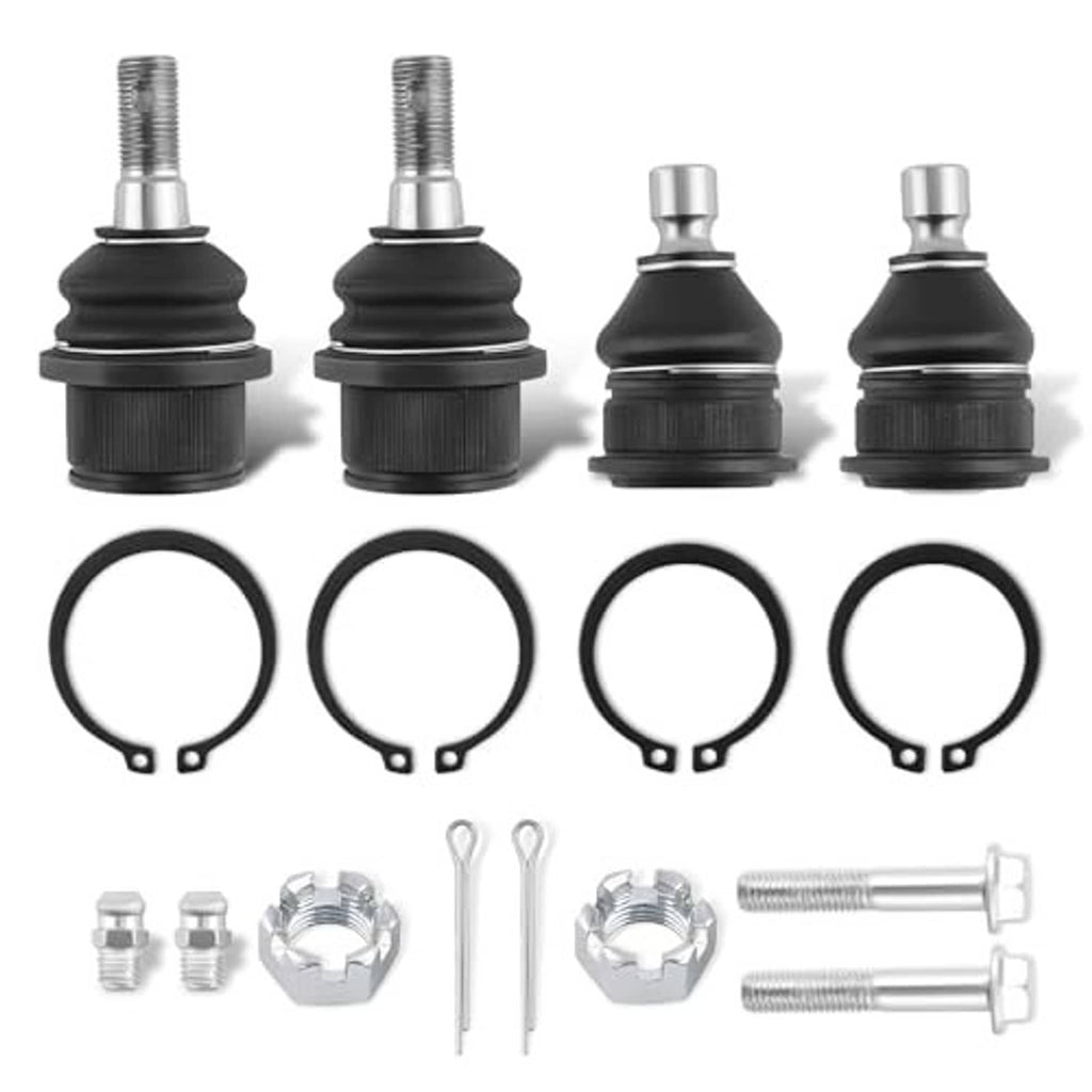 Four ball joints with black rubber boots, metal studs, and included snap rings