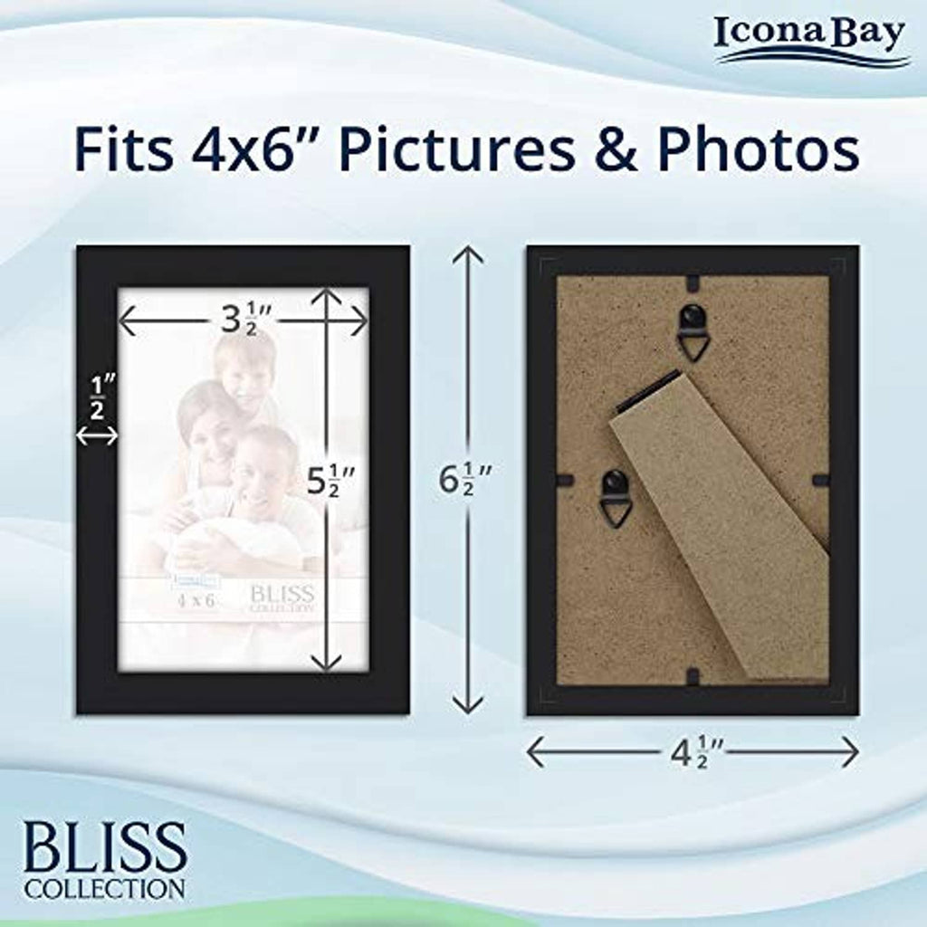 Black 4x6 photo frame with cork back and flip support, size diagram
