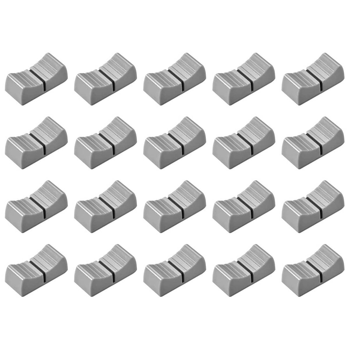 Gray console mixer fader knob set, multiple ridged sliders
