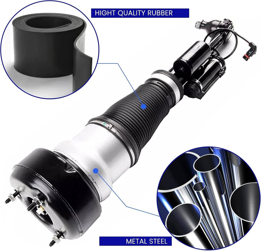 Right front air suspension strut with black rubber sleeve and metal spring section