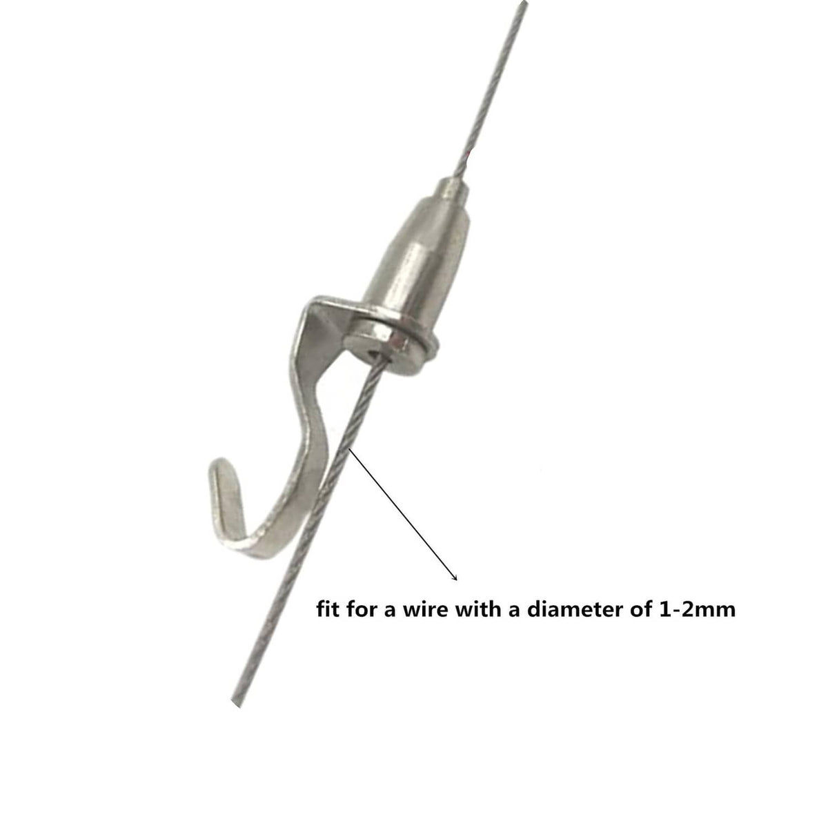 Metal adjustable hook for wire 1-2mm, silver clamp with curved hold