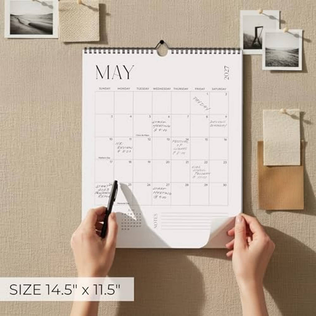 May wall calendar with spiral binding and date grid, shown with size 14.5 x 11.5 in