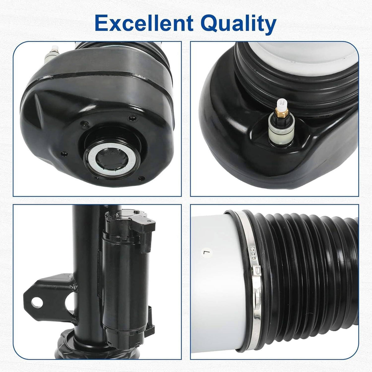 Air suspension shock struts with top mount bushing and ribbed black air sleeve