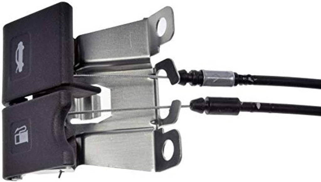 Hood release latch bracket with black switch housing and attached cables
