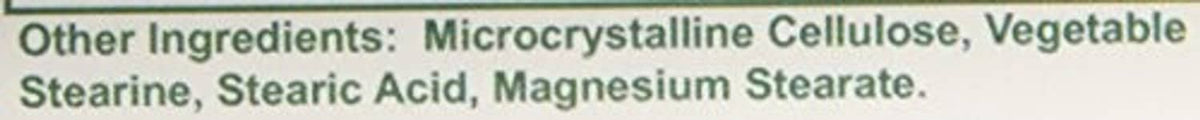 Ingredients label: microcrystalline cellulose, vegetable stearine, magnesium stearate