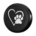 Black spare tire cover with heart and dog paw print graphic