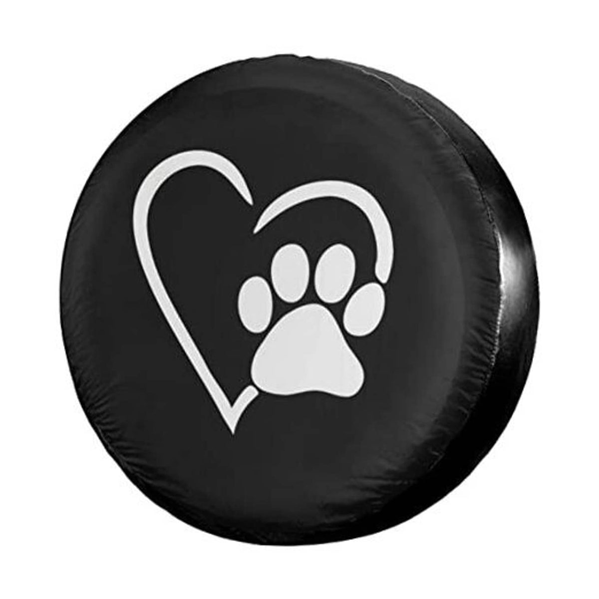 Black spare tire cover with heart and dog paw print graphic