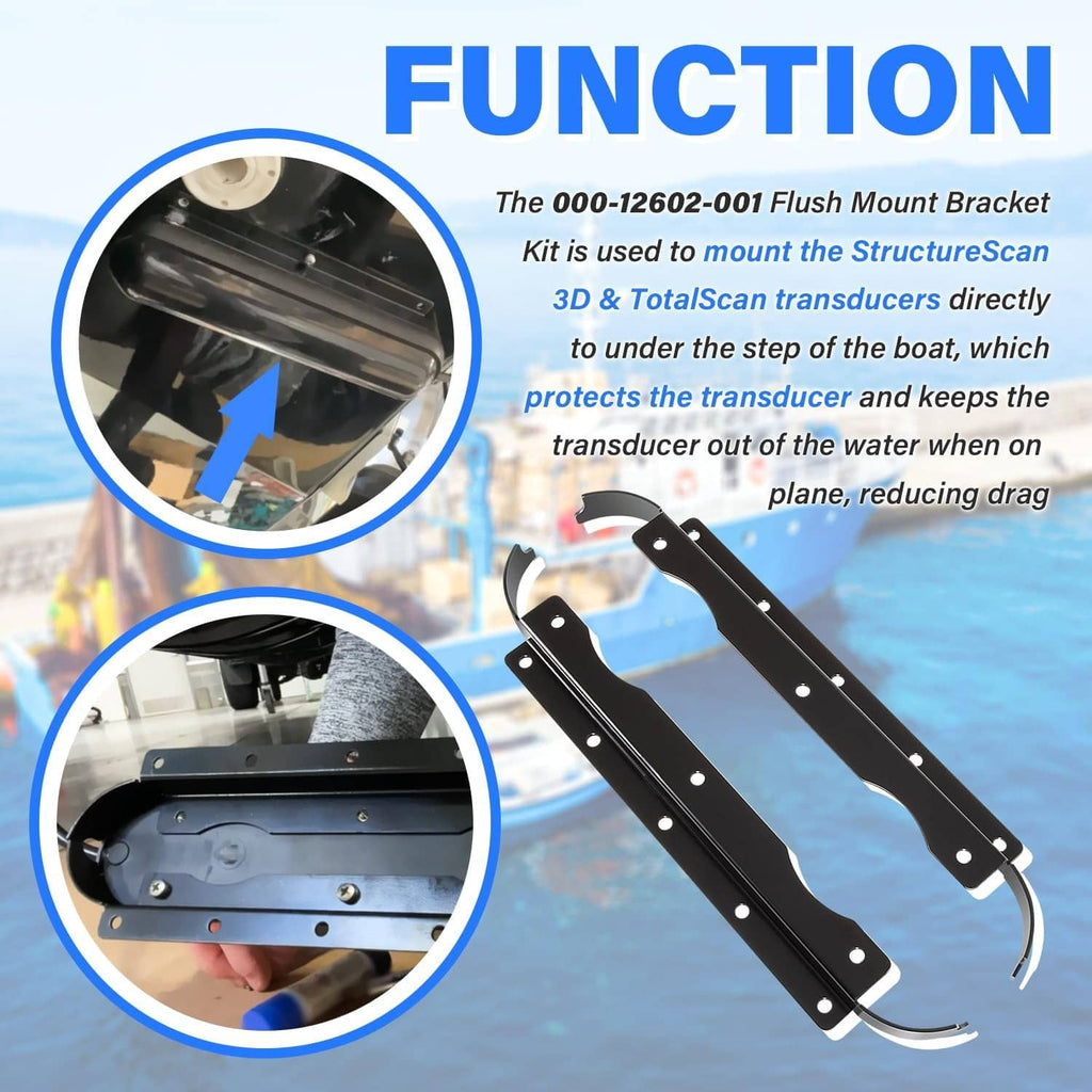Black flush-mount bracket kit with long arms and multiple screw holes, angled