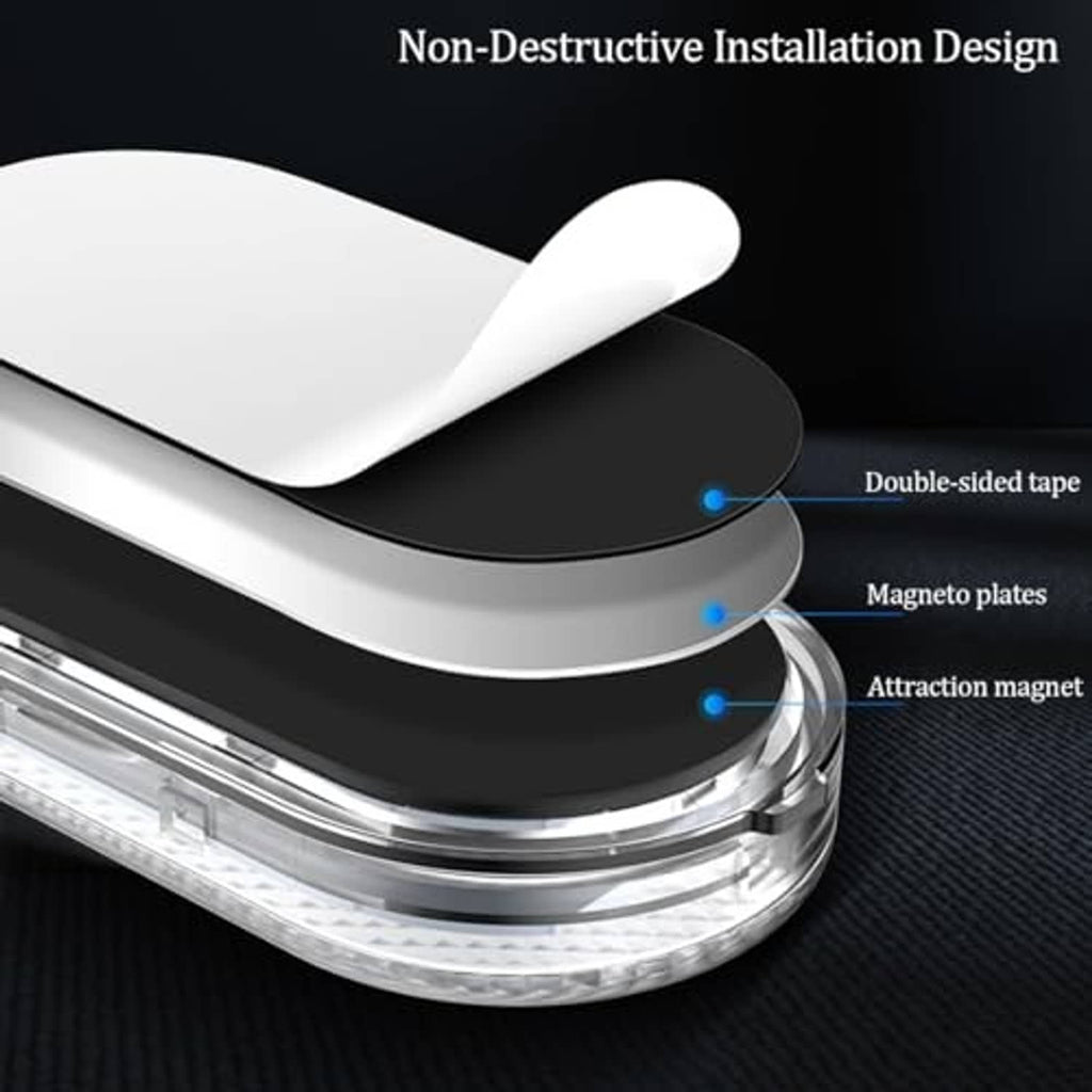 Oval car LED strip light with chrome edge and exposed adhesive and magnet layers
