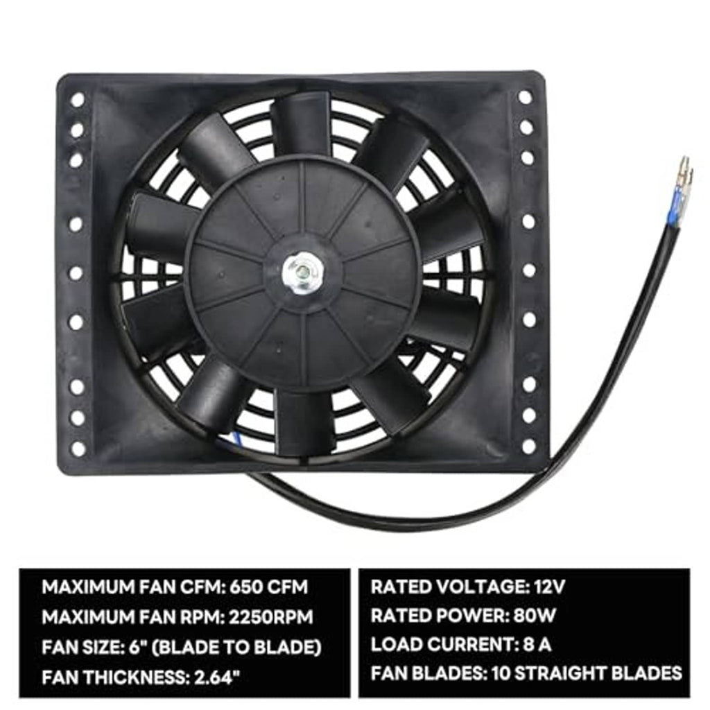 6-inch radiator cooling fan with black square frame, 12V motor, and attached power cable
