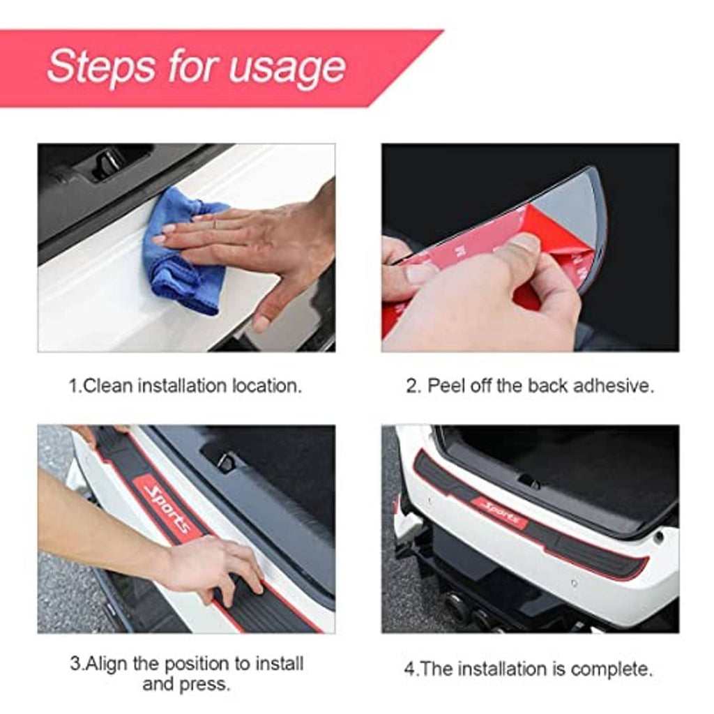 Universal rear bumper guard protector with black rubber plate and red trim for rear bumper