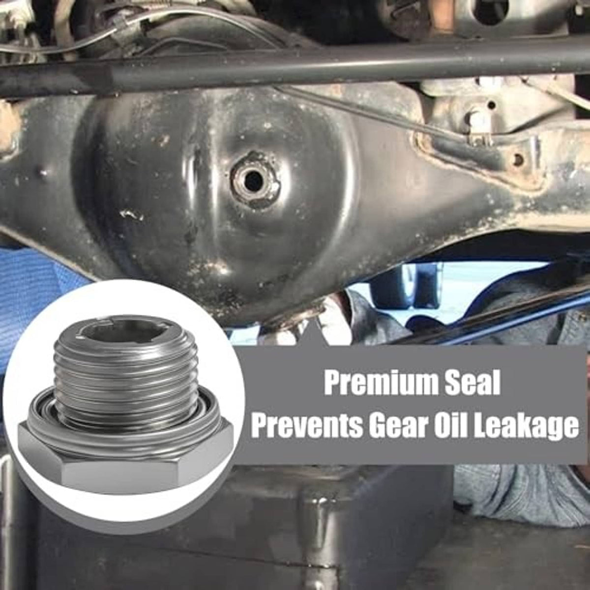 Differential drain plug installed on a rear axle housing cover